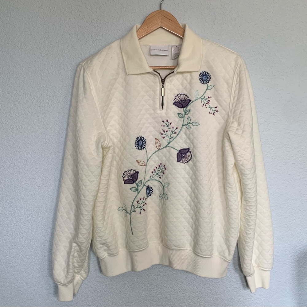Alfred Dunner Embroidered Quarter Zip Sweater